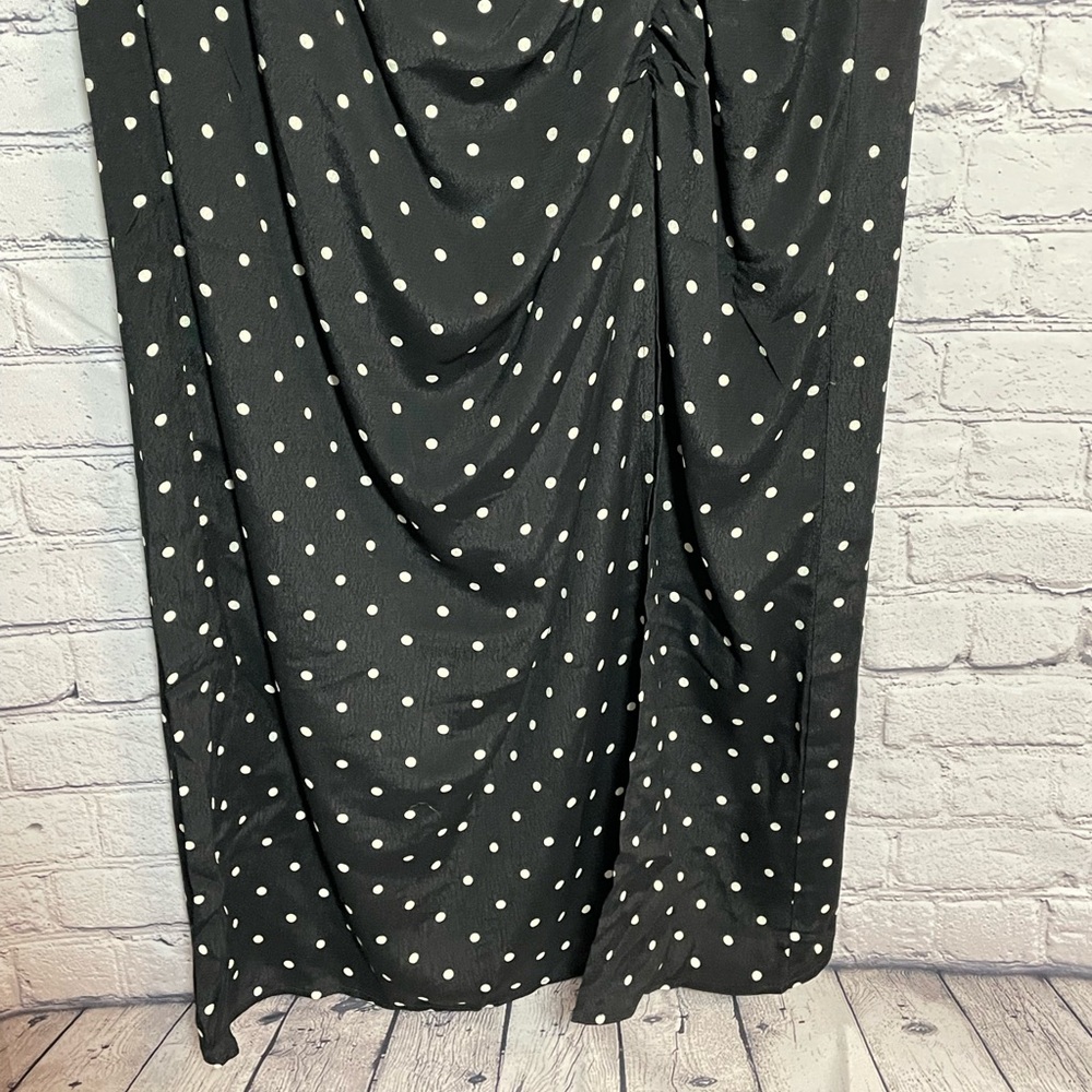 New H&M Black and White Polka Dot Puff Sleeve Crepe V Neck Dress Size L - Picture 5 of 16